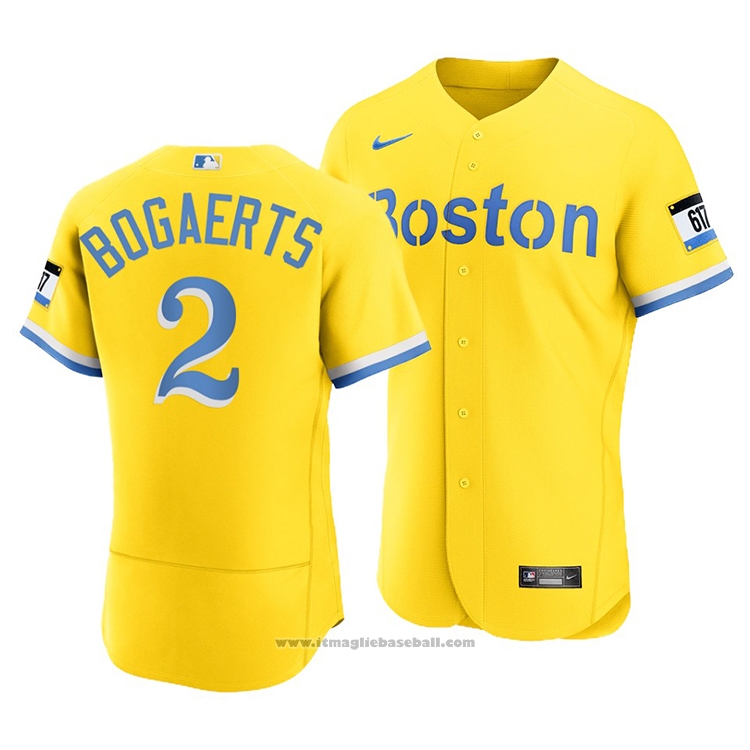 Maglia Baseball Uomo Boston Red Sox Xander Bogaerts 2021 City Connect Autentico Or